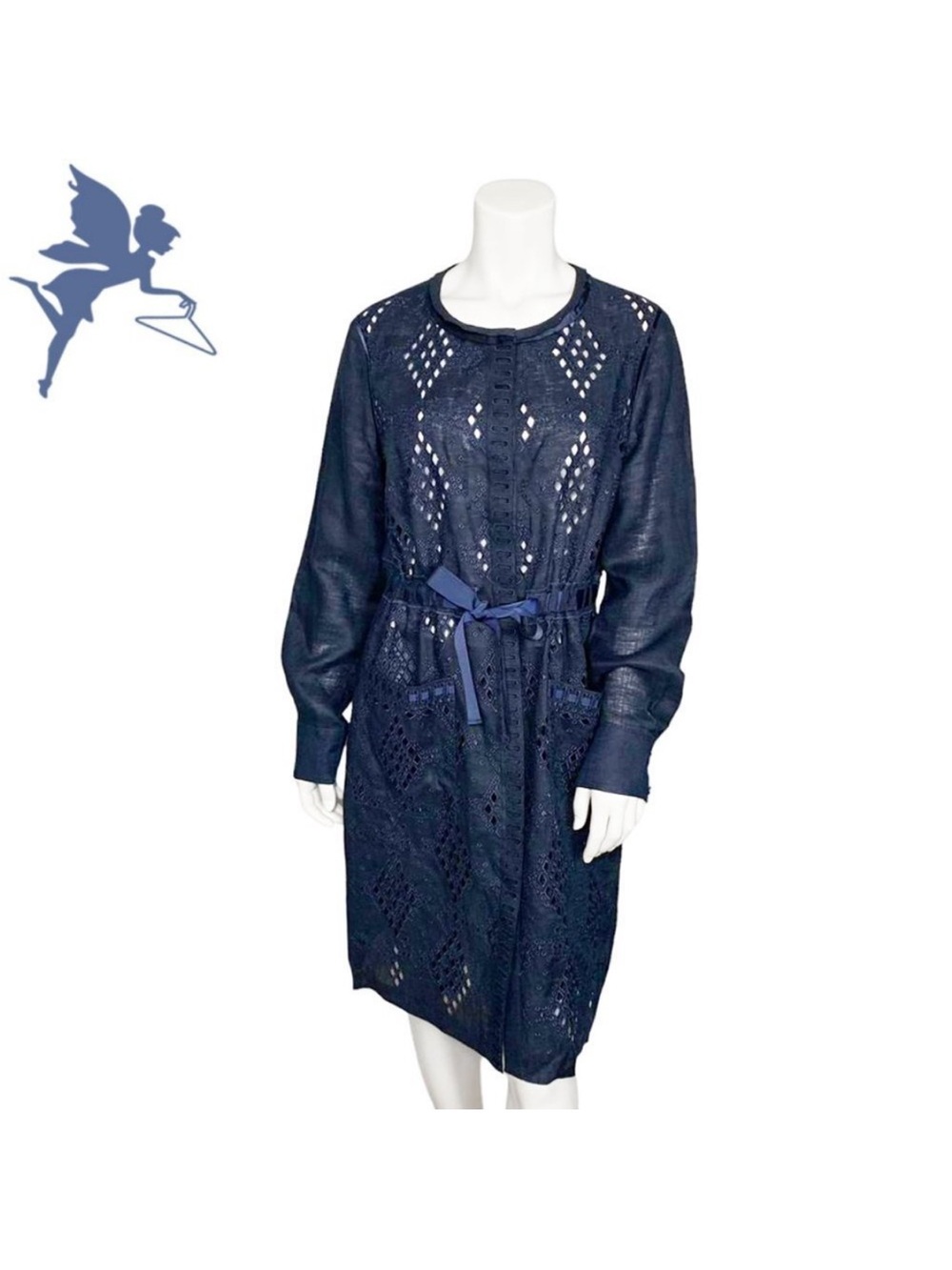 TAHARI Linen Laser Cut Lace Shirt Dress Sz 12